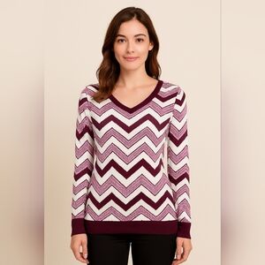 White House Black Market Purple and White Knit Top